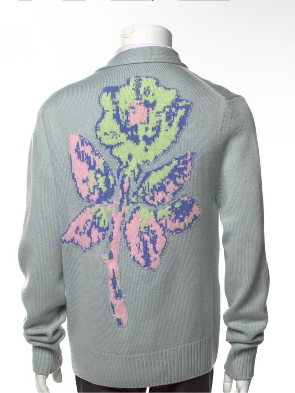 Dior Baby Blue Embroidered Sweater cardigan with Multicolor Rose Back